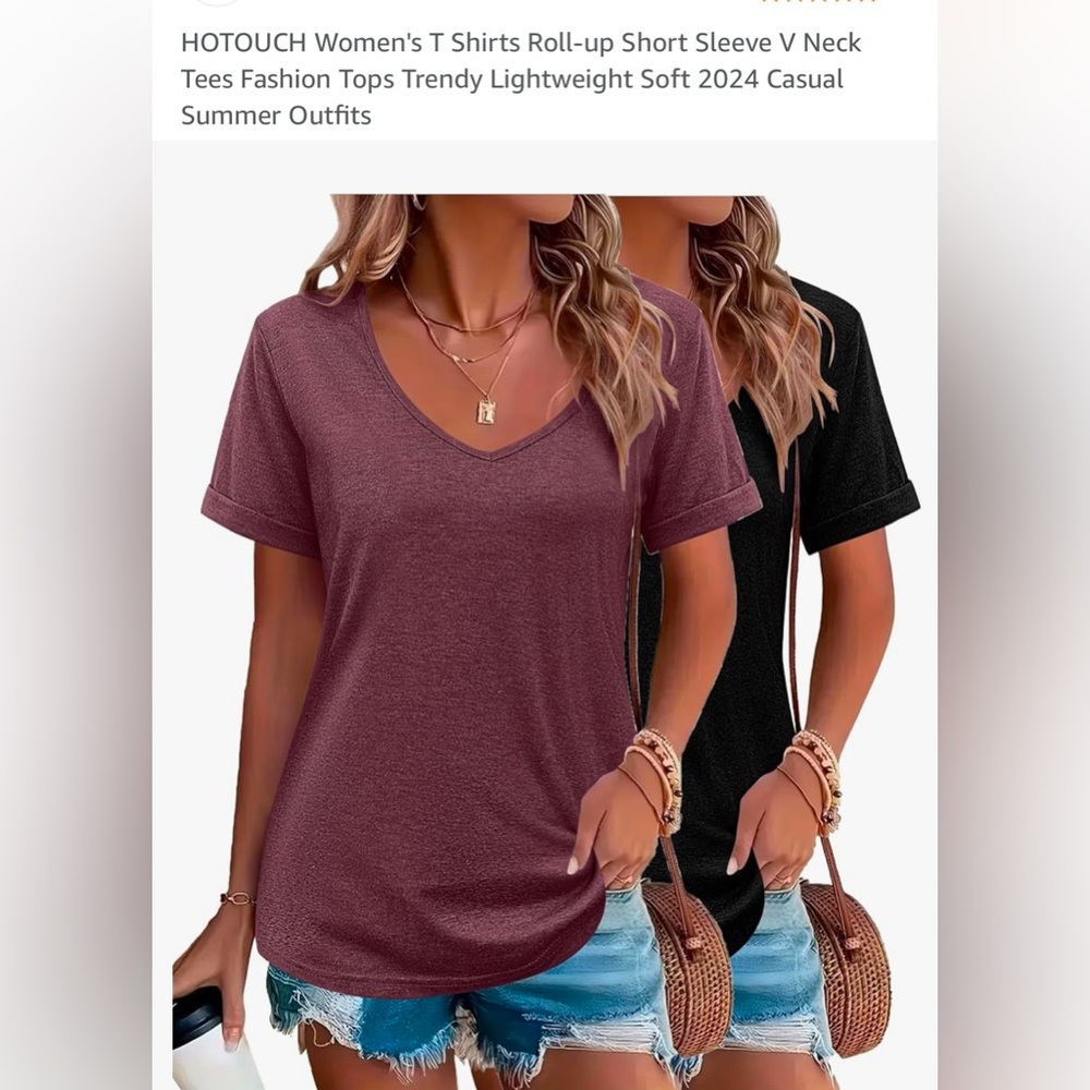 Women's V-Neck T-Shirt - Burgundy/ black 2 pack